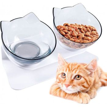 Comedero Doble Para Gato Edipets Elevado Transparente 7x27 Cm