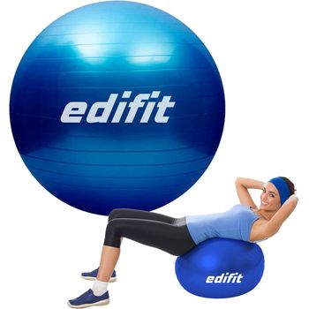 Pelota de pilates, 58 cm, Antideslizante, Anti-pinchazos, Incluye  inflador, Lavable, Azul, PY-01