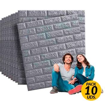 Pack De 10 Paneles Efecto Ladrillo Edihome 3d Gris 70x77 Cm