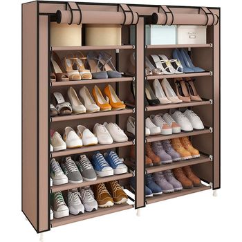 Armario Zapatero Tela Con Puertas Cremallera 110x120x30 Cm (marron)