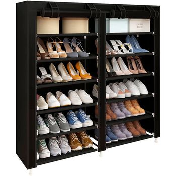 Armario Zapatero Tela Con Puertas Cremallera 110x120x30 Cm (negro)