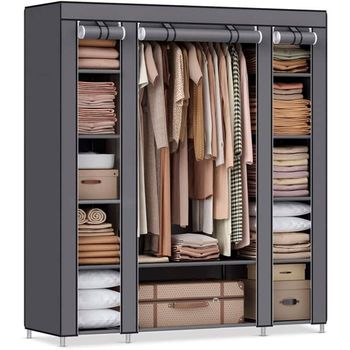 Armario Vestidor De Tela Nyana Home 170x150x45cm, 3 Puertas, 11 Huecos, 1 Ropero Gris