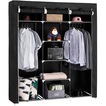 Armario Vestidor De Tela Nyana Home 170x150x45cm, 3 Puertas, 7 Huecos, 1 Ropero Negro