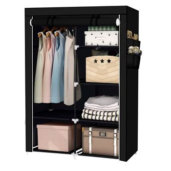 Armario Vestidor De Tela Con Puertas De Cremallera Y Bolsillos Laterales Nyana Home Medidas 165x88x45cm Negro