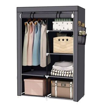 Armario Vestidor De Tela Con Puertas De Cremallera Y Bolsillos Laterales Nyana Home Medidas 165x88x45cm Gris