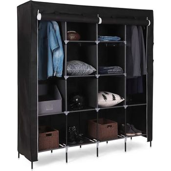 Armario Vestidor De Tela Con Puertas De Cremallera Y Bolsillos Laterales Nyana Home Medidas 170x167x45cm Negro