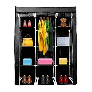 Armario Vestidor De Tela Con Puertas De Cremallera Nyana Home Medidas 170x130x45cm Negro