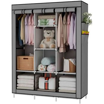 Armario Vestidor De Tela Con Puertas De Cremallera Y Bolsillos Laterales Nyana Home Medidas 170x127x45cm Gris