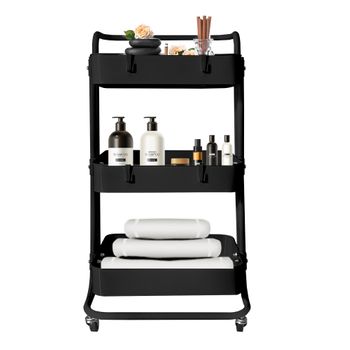 Carrito Almacenamiento Metálico Nyana Home 3 Estantes 85x44x37cm, 3 Estantes Negro.