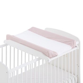 Cambiador Bebe Maya De Madera Cuna Y Maxicuna + Cambiador Plastificado + Funda Rizo Impermeable 100% Lavable. Rosé Vichy