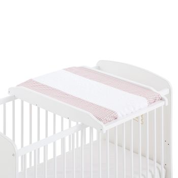 Cambiador Bebe Maya De Madera Cuna Y Maxicuna + Cambiador Plano Plastificado + Funda Rizo Impermeable 100% Lavable. Vichy Rosé