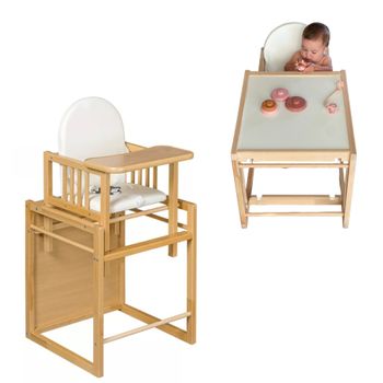 Trona Evolutiva Bebe Portatil De Madera De Haya Evoluonge. Convertible En Mesa Y Silla Infantil. Asiento Acolchado