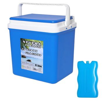 Nevera Portatil De Acampada, Camping Y Playa, Con Asa Resistente Y Cierre Hermético. Regalo Acumulador De Frío. Capacidad 25l - Color Azul