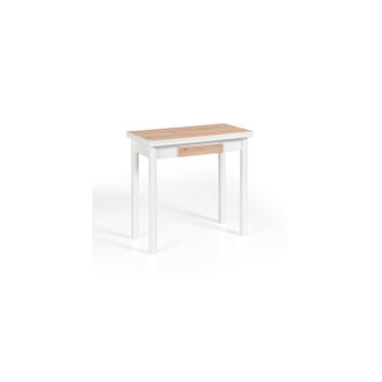 Mesa Cocina Extensible Madera Modelo Pompeya 80 X 40/80 X 78 - Blanco Y Roble Amazonas