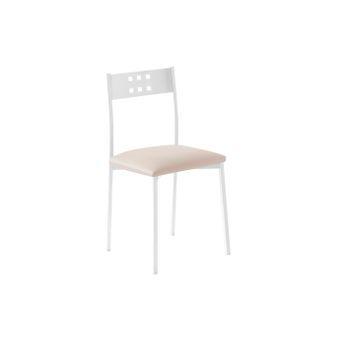 Pack 4 Sillas Cocina - Modelo Xara White - Asiento Polipiel Beige - Estructura Metal