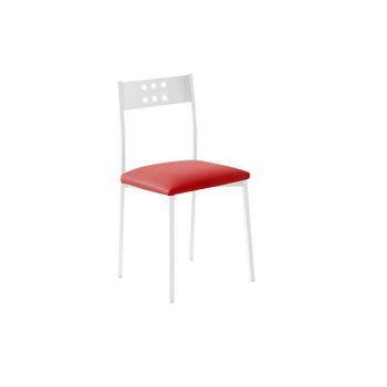 Pack 4 Sillas Cocina - Modelo Xara White - Asiento Polipiel Rojo - Estructura Metal