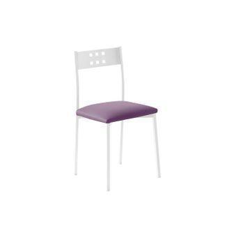 Pack 4 Sillas Cocina - Modelo Xara White - Asiento Polipiel Morado - Estructura Metal