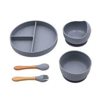 Set De Cuchara, Tenedor Y Plato Vaso Gris Happy Steps