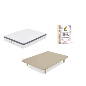 Colchón Flex Airvex Supreme 80x182 + Tapiflex Beige Con Patas Haya + Protector Tencel