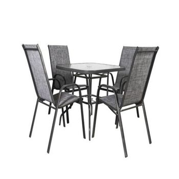 Conjunto  Mesa + 4 Sillas De Exterior Cdt-008 De Aluminio  90x90x73cm Acero Y Textilene Color Gris