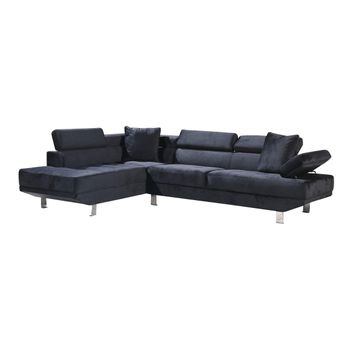 Sofa Rinconera Chaise Longue Executive Negro 262x190cm Vista De Frente Lado Izquierdo