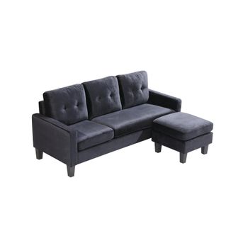 Sofa + Puf Convertible En Chaise Longue 184x131 Cm 3 Plazas Color Negro