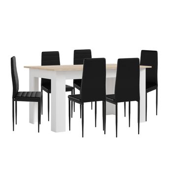 Pack Mesa De Comedor O Cocina Admiral + 6 Sillas En Polipiel/metal Blanco