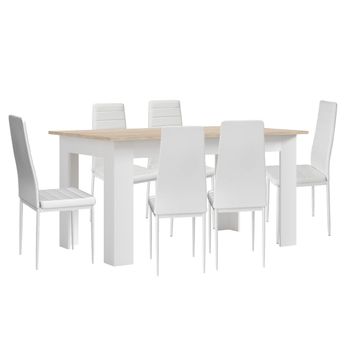 Pack Mesa De Comedor O Cocina Admiral + 6 Sillas En Polipiel/metal Blanco