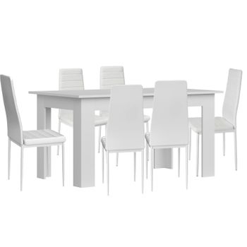 Pack Mesa De Comedor O Cocina Admiral + 6 Sillas En Polipiel/metal Blanco