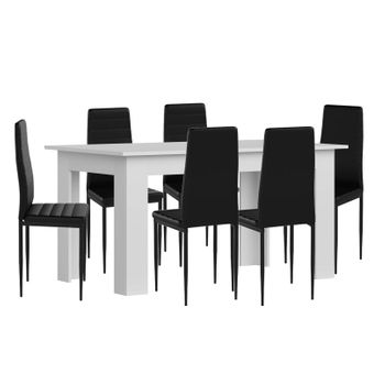 Pack Mesa De Comedor O Cocina Admiral + 6 Sillas En Polipiel/metal Blanco