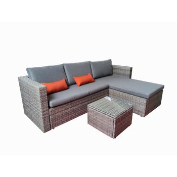 Sofa Chaise Longue De Ratan + Mesa. Modelo Ms029-1-gr, Muebles De Jardin Y Terraza