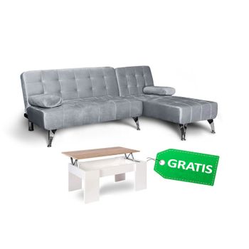 Oferta: Sofa Cama Chaise Longue Xs + Mesa De Centro Gratis