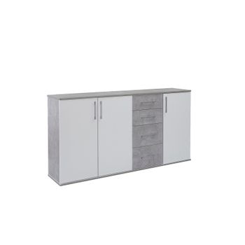 Comoda Aparador Joana 3 Puertas Y 4 Cajones Blanco Y Cemento 160x82 Cm