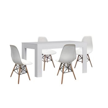 Mesa Extensible De Comedor O Cocina Blanco + 4 Sillas Estilo Nordico Blanco