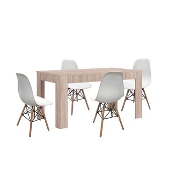 Mesa Extensible De Comedor O Cocina Cambria + 4 Sillas Estilo Nordico Blanco