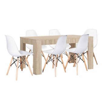 Mesa Extensible De Comedor O Cocina Cambria + 6 Sillas Estilo Nordico Blanco