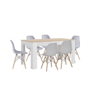 Pack Mesa De Comedor O Cocina Admiral + 6 Sillas En Polipiel/metal Blanco