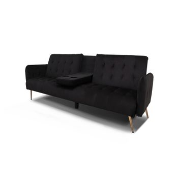 Sofa Cama Con Portavasos Fh 192cm, Negro En Terciopelo