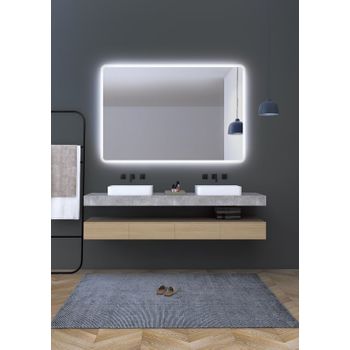 Espejo Con Luz Led Con Cantos Redondeados, Contorno Arenado De Luz Fría, Doble Sensor Antivaho - Espejos Para Baño, Vestidor, Maquillaje 60 X 80cm