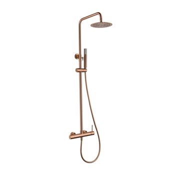 Columna De Ducha Con Monomando Integrado De Acero Inoxidable - Rociador Extraplano - Griferia Baño Serie Monza Oro Rosa Cepillado - Bdm039/orc  - Marca Mice / Imex