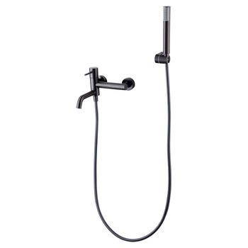 Griferia Baño Y Ducha, Grifo Monomando De Bañera Con Caño Serie Monza Black Gun Metal - Color Gris Muy Oscuro Satinado - Bdm039-4bgm  - Marca Mice / Imex