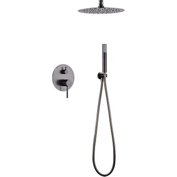 Conjunto De Ducha Empotrado Techo - Kit Monomando De Ducha Para Baño De 2 Vias - Serie Tivoli Black Gun Metal - Gpt039/bgm   - Marca Mice / Imex