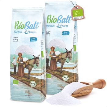 Perlas De Sal Marina Virgen Ecológica Fina 2x650g Bolsa. Biosalt. Sal Natural, No Refinada. Sal Bio