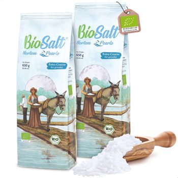 Sal Marina Virgen Ecológica Extragruesa 2x650g Bolsa. Biosalt. Sal Sin Refinar. 100% Natural