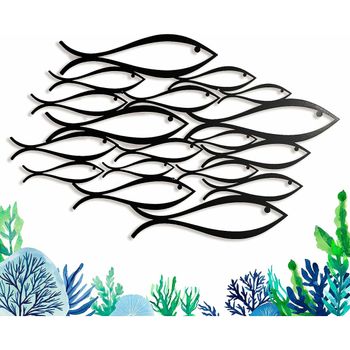 Decoración De Pared Keluly Peces Negro Acero Al Carbono 43 X 31 X 13,5 Cm