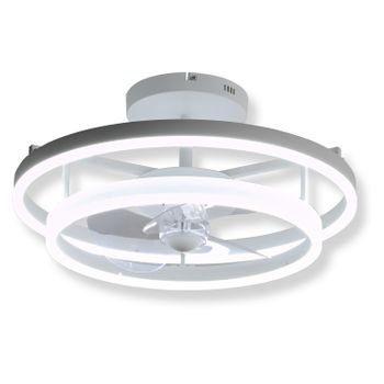 Ventilador Lámpara Led Con Doble Aro En Aluminio Blanco