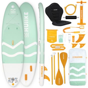 Tabla Paddle Surf Hinchable Con Accesorios, Huiike | Sup Con Remo Doble Uso, Asiento Kayak, Verde, 10´