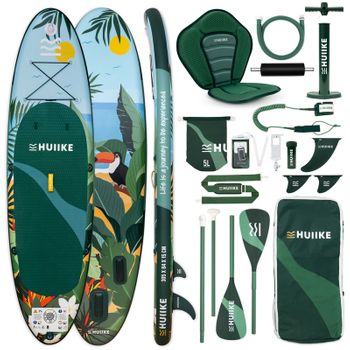 Tabla Paddle Surf Hinchable Con Accesorios, Huiike | Sup Con Remo Doble Uso, Asiento Kayak, Verde, 10'