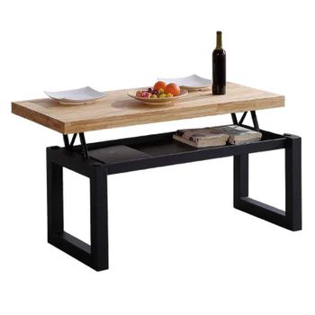 Mesa Centro Madera Miroytengo Elevable 120x60 Cm -roble/negro