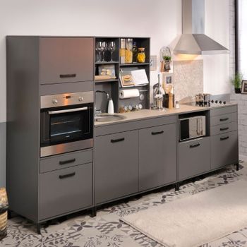 Cocina Modular Completa Smoke Color Gris Y Roble 300cm